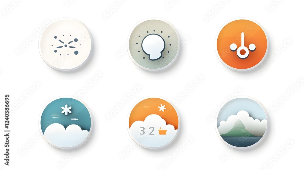 Set of weather app icons and symbols showcasing live weather updates including temperature precipitation cloud cover and other atmospheric conditions displayed on a clean white background Set of weather app icons and symbols showcasing live weather updates including temperature precipitation cloud cover and other atmospheric conditions displayed on a clean white background