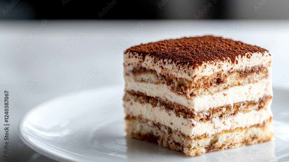 Delicious tiramisu dessert on white plate Delicious tiramisu dessert on white plate