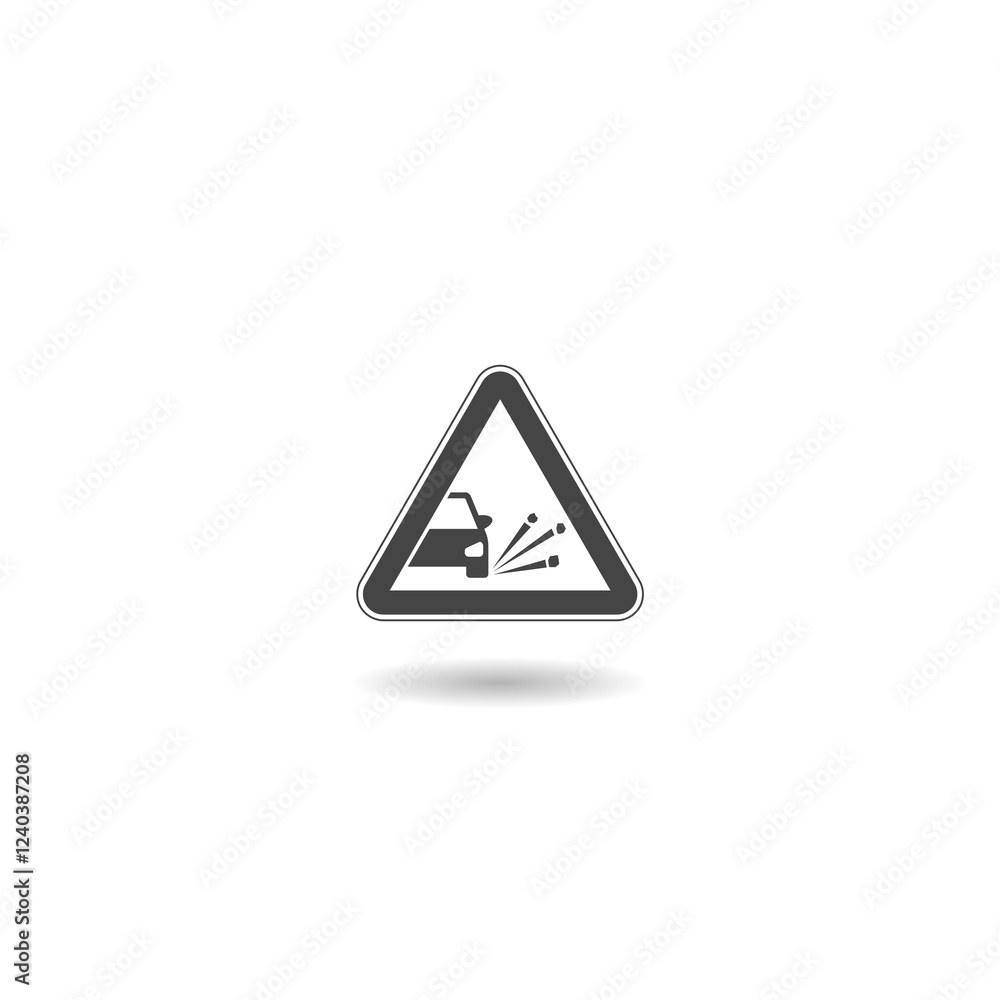 Warning road throwing stone icon with shadow Warning road throwing stone icon with shadow