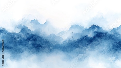 Blue Watercolor Mountain Landscape. Generative AI photo