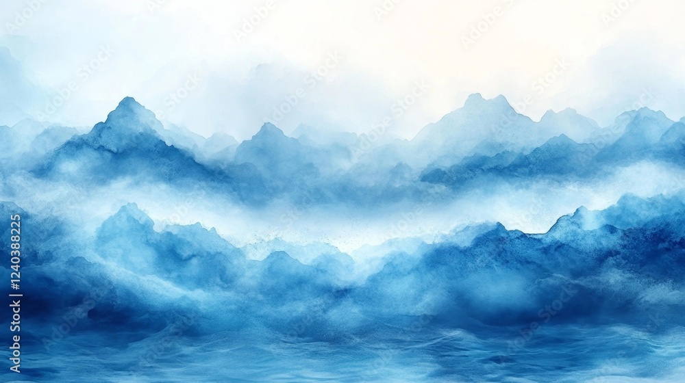 Blue Mountain Landscape with Mist. Generative AI Blue Mountain Landscape with Mist. Generative AI