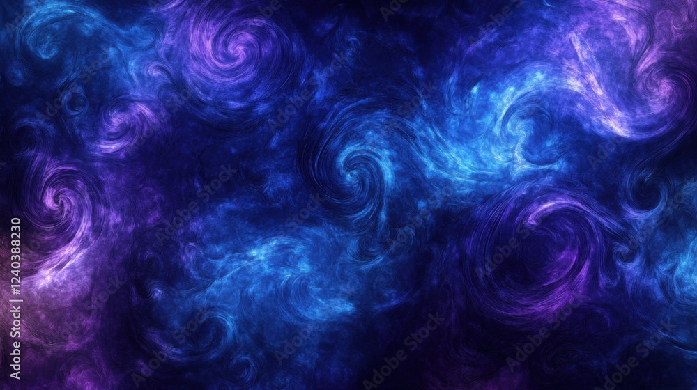 Obraz premium Cosmic Swirls: A mesmerizing abstract artwork depicting swirling nebulae in shades of deep blue and purple, evoking a sense of cosmic wonder and ethereal beauty.