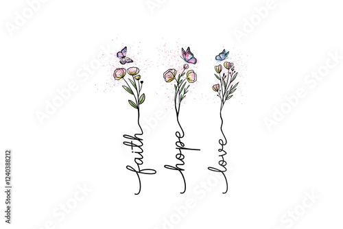 Faith hope love, Inspirational Wildflower PNG Sublimation Design