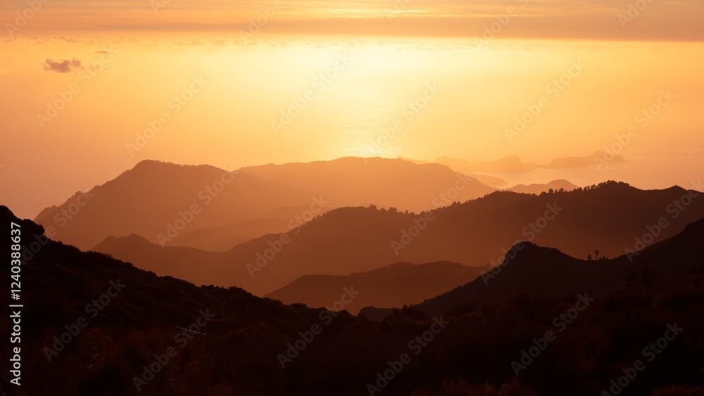 Morning landscape in orange tones over the ocean, Madeira Morning landscape in orange tones over the ocean, Madeira