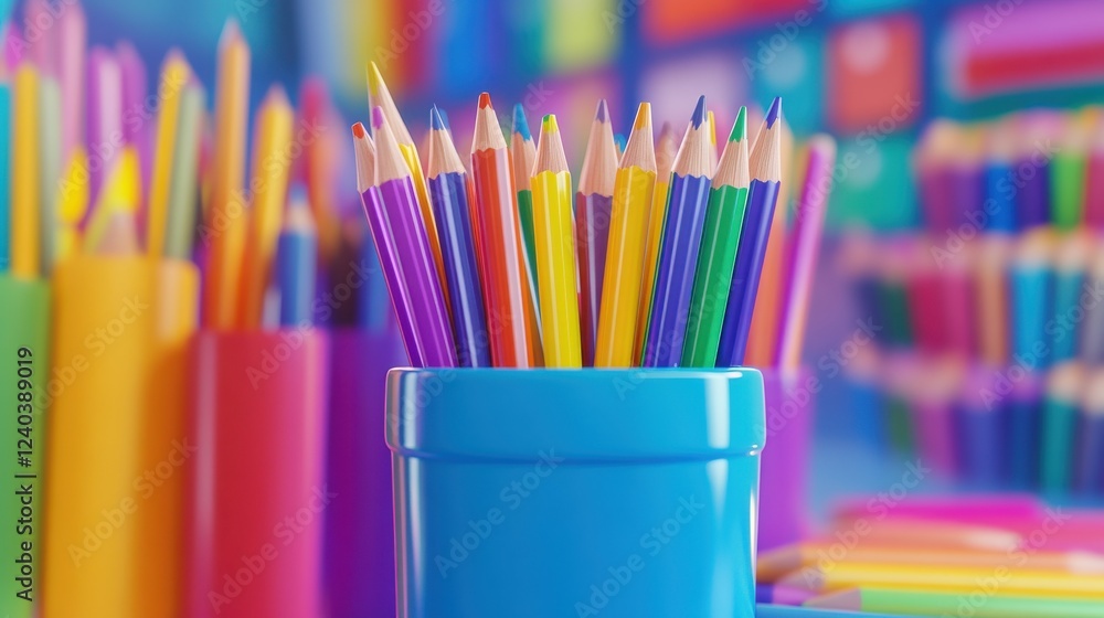 Fototapeta premium Colorful Supplies in a Bright Workspace