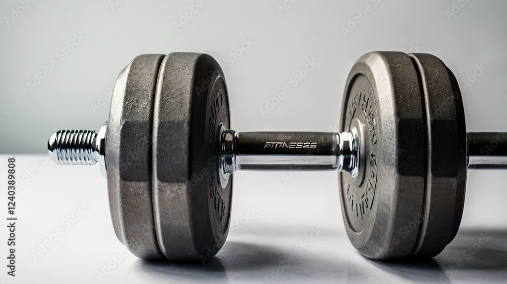 Fototapeta premium Grey Metal Dumbbell on White Background
