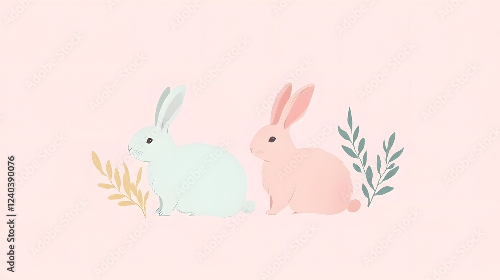 Obraz premium Cute Easter Bunny Illustration, Generative AI