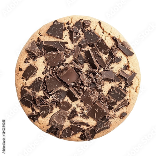 Delicious chocolate chip cookie with a golden-brown crust and rich chocolate chunks. Isolated on transparent background. photo