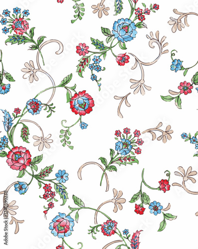 vector illustration of seamless floral branches with tropical leaves. set of hand painted botanical flowers, small cute flower and leaves. vintage watercolor flower arrangements.

