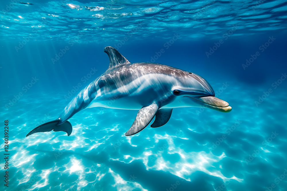 A dolphin swimming in the ocean with its mouth open A dolphin swimming in the ocean with its mouth open