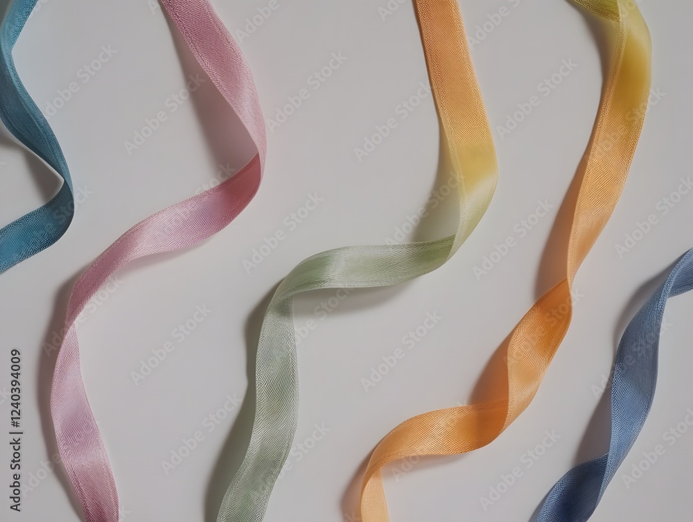 Pastel Rainbow Ribbons Swirling Design on White Background Pastel Rainbow Ribbons Swirling Design on White Background