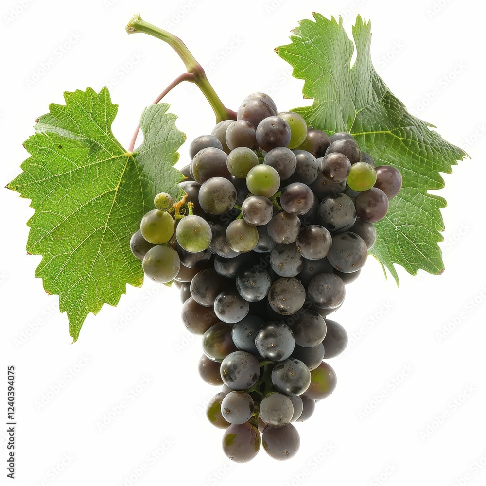 Fototapeta premium Fresh bunch of ripe grapes with green leaves.