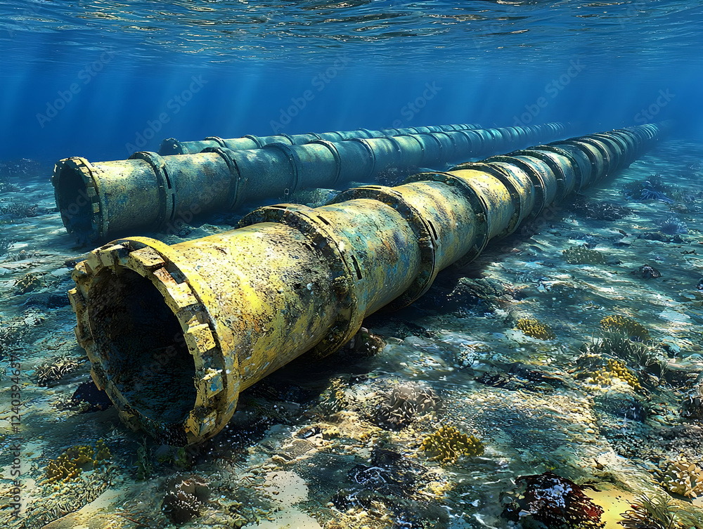 Underwater pipeline resting on seabed Underwater pipeline resting on seabed