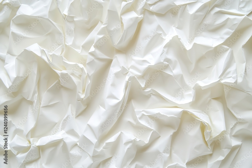 Obraz premium Elegant Crumpled White Paper Texture: A High-Resolution Flat Lay Background Perfect for Design Projects, Branding, Mockups, Textures, and Artistic Applications. Ideal for adding a touch of 