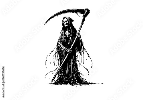 Grim Reaper hand drawn sketch vector