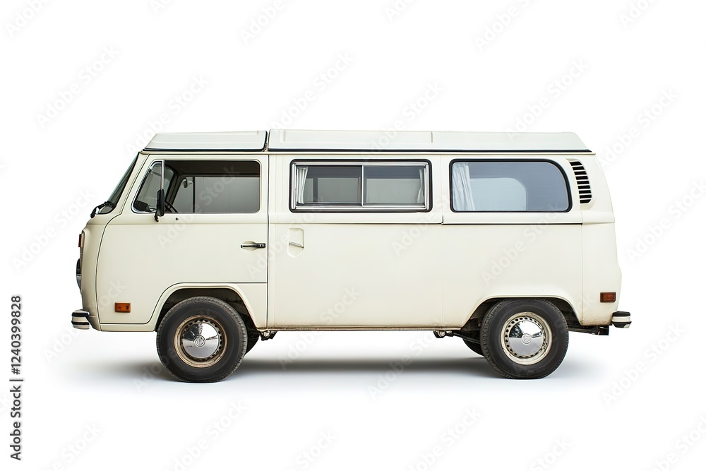 Clean White Delivery Van: Side View, High-Resolution Image, Perfect for Mockups, Branding, Transportation Websites, Logistics Designs, Advertising Campaigns, and Graphic Projects. Ideal for showcasing