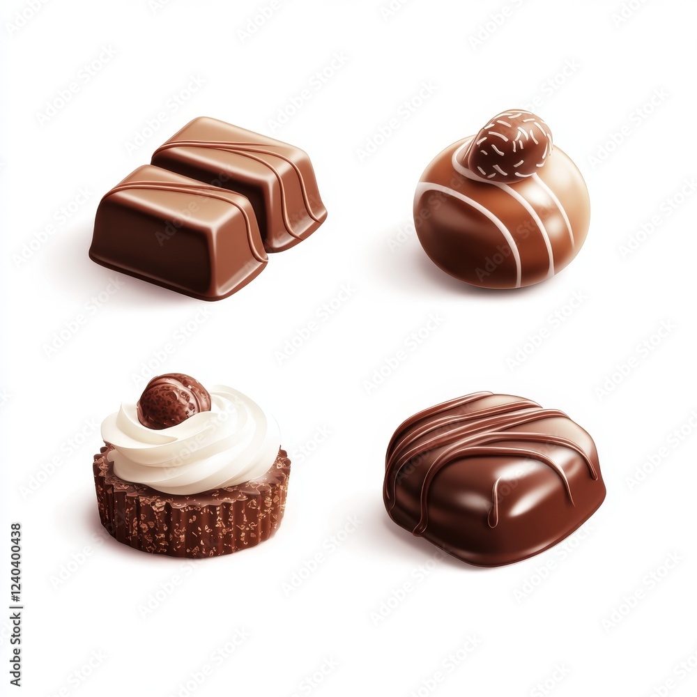 Assortment of Delicious Chocolate Candies on a White Background Assortment of Delicious Chocolate Candies on a White Background