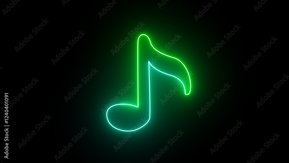 Glowing neon green color line music sign. Melody sound, musical note, music track, audio podcast Glowing neon green color line music sign. Melody sound, musical note, music track, audio podcast