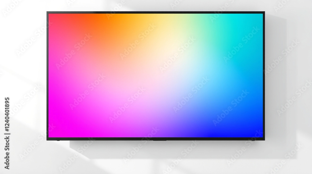 Modern flat screen TV, vibrant color spectrum display rainbow gradien Modern flat screen TV, vibrant color spectrum display rainbow gradien