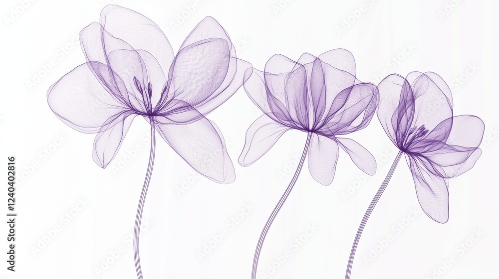 Naklejka premium Elegant Purple Floral Line Art Print for Home Decor