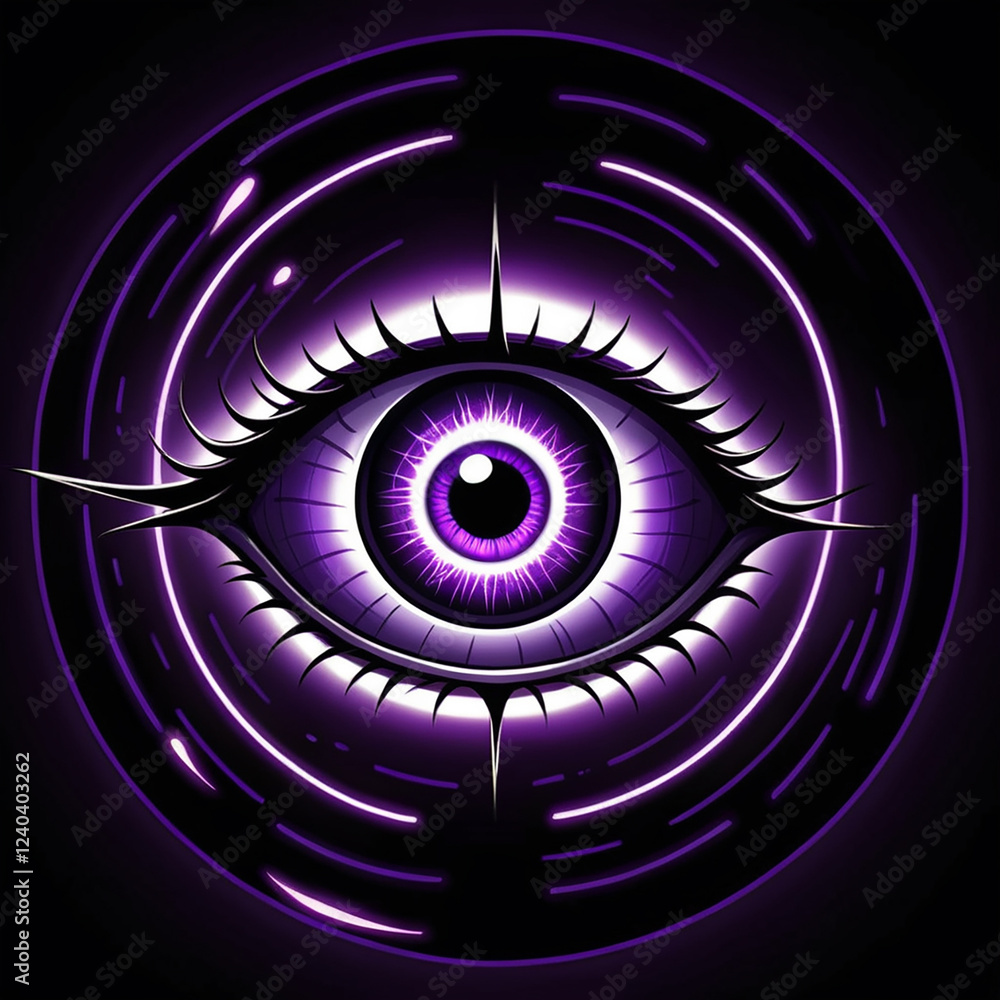 Mesmerizing Purple Eye Glowing with Neon, Futuristic Design Mesmerizing Purple Eye Glowing with Neon, Futuristic Design