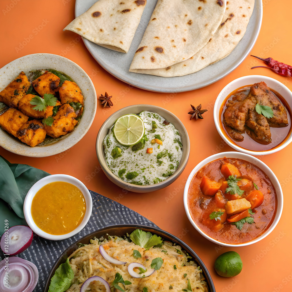 Assorted Famous Indian and Pakistani Foods on a Table Assorted Famous Indian and Pakistani Foods on a Table