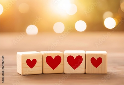 Valentine's Day card with hearts on a wooden background photo