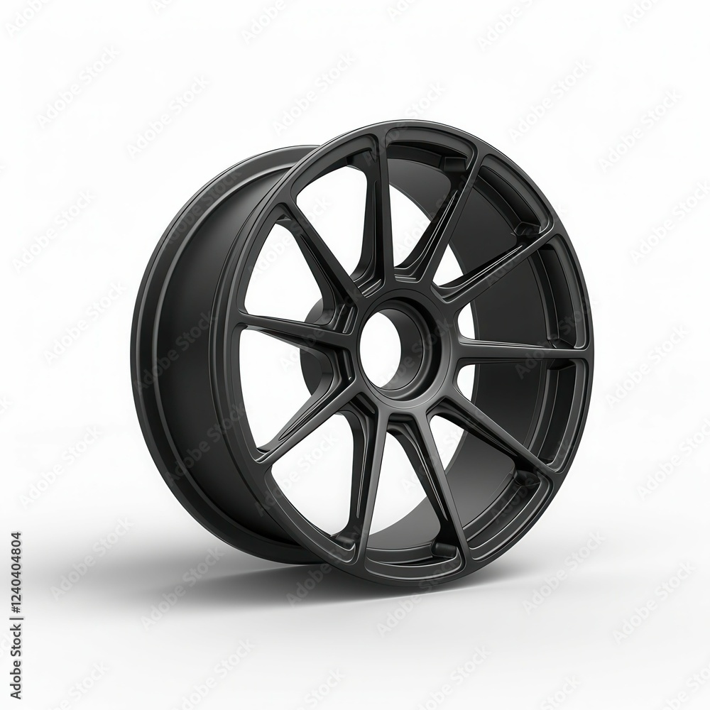 Obraz premium Sleek black car wheel with modern design.