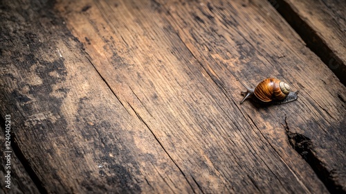 Snail Crawling on Rustic Wooden Surface photo