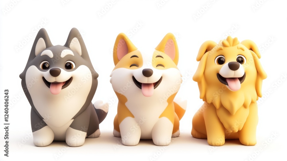 Cheerful 3D Icon Set Featuring Vibrant Corgis and Happy Animals Cheerful 3D Icon Set Featuring Vibrant Corgis and Happy Animals