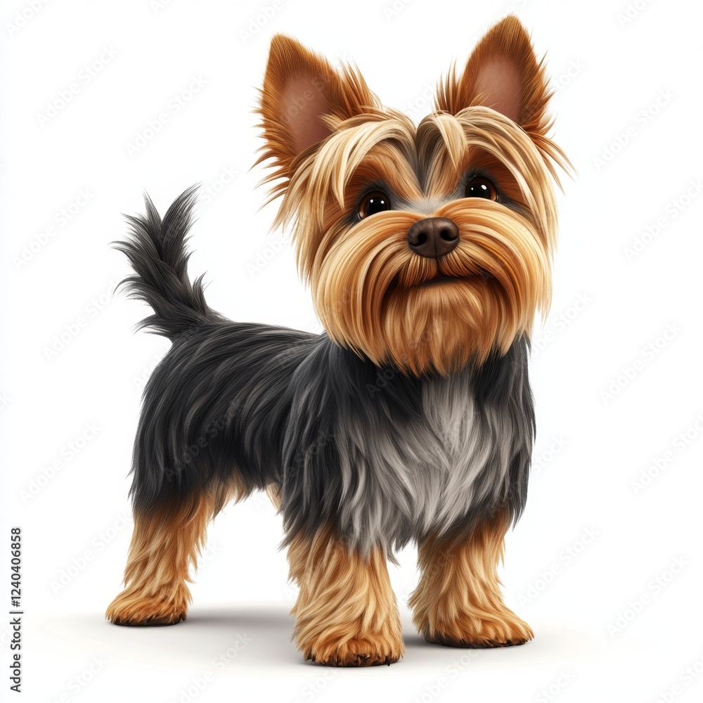 Cute 3D Icon of a Small Yorkshire Terrier Dog with Fluffy Fur Cute 3D Icon of a Small Yorkshire Terrier Dog with Fluffy Fur