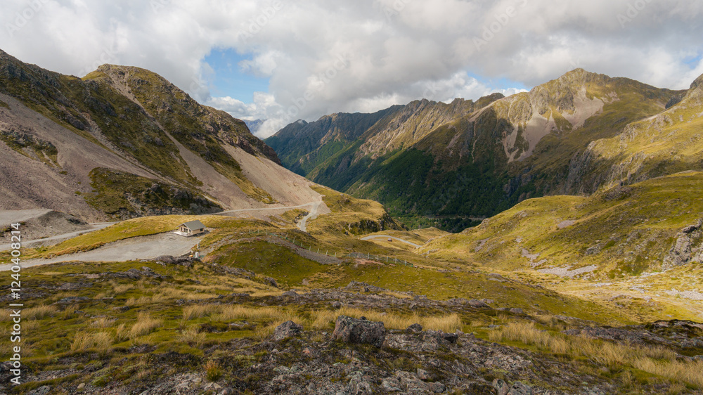 Naklejka premium the vast landscape view from high in the mountains