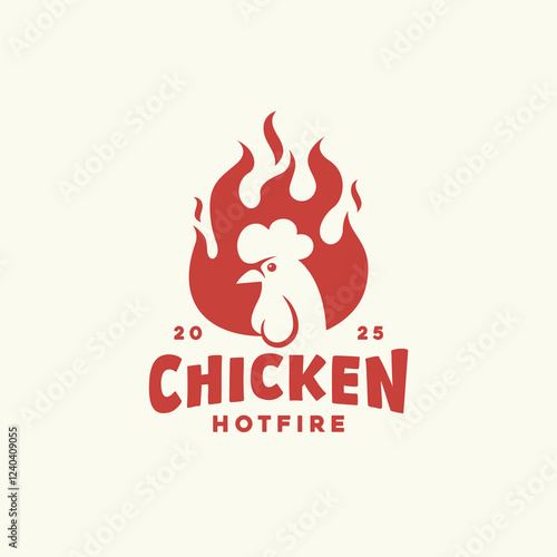 Simple chicken with fire logo design template