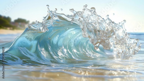 Waves crashing with splashing water droplets. Generative AI photo