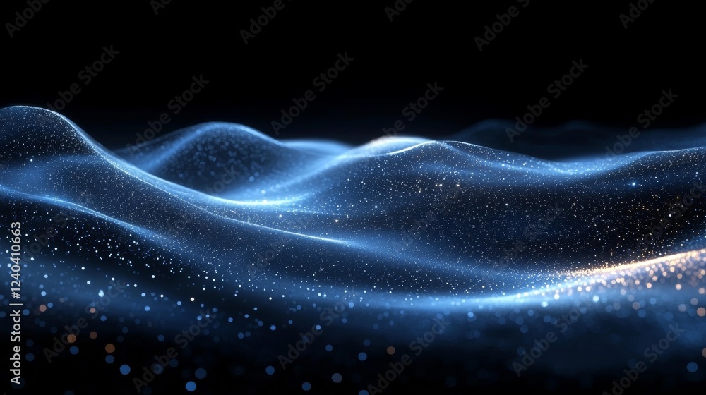 Futuristic blue glowing wave with sparkling dots. Generative AI Futuristic blue glowing wave with sparkling dots. Generative AI