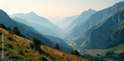 Misty morning in the French Pyrenees mountains, morning, valleys, atmospheric
