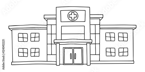  drawing depicts a clean hospital building, illustrating the minimal medical healthcare infrastructure.