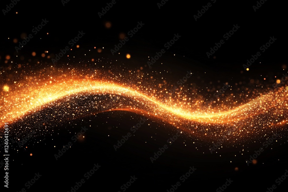 Obraz premium Dazzling golden wave with sparkling particles creates a mystical atmosphere in dark background