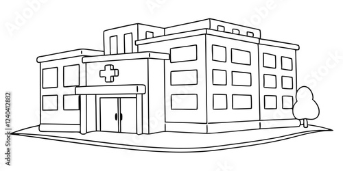  drawing depicts a clean hospital building, illustrating the minimal medical healthcare infrastructure.