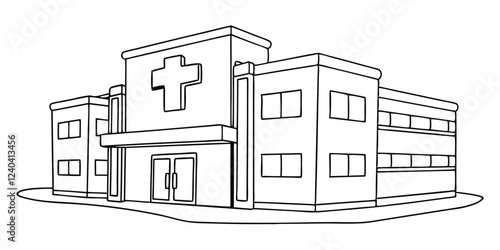  drawing depicts a clean hospital building, illustrating the minimal medical healthcare infrastructure.