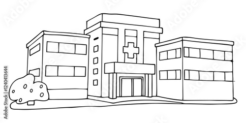  drawing depicts a clean hospital building, illustrating the minimal medical healthcare infrastructure.
