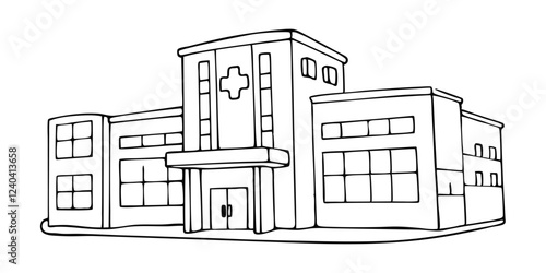  drawing depicts a clean hospital building, illustrating the minimal medical healthcare infrastructure.