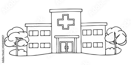  drawing depicts a clean hospital building, illustrating the minimal medical healthcare infrastructure.