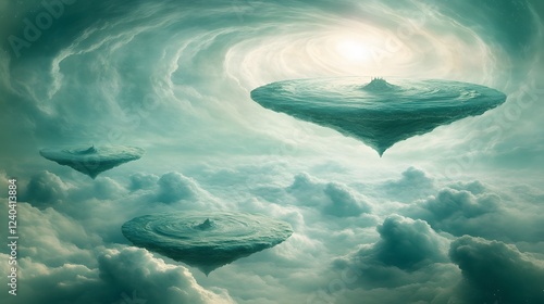 Ethereal Floating Islands Above Cloudscape, Fantasy Art photo