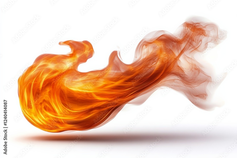 Fototapeta premium Fiery swirl of vibrant flames dancing against a white background capturing motion and energy in an explosive display