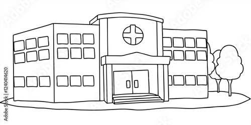  drawing depicts a clean hospital building, illustrating the minimal medical healthcare infrastructure.