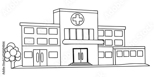  drawing depicts a clean hospital building, illustrating the minimal medical healthcare infrastructure.