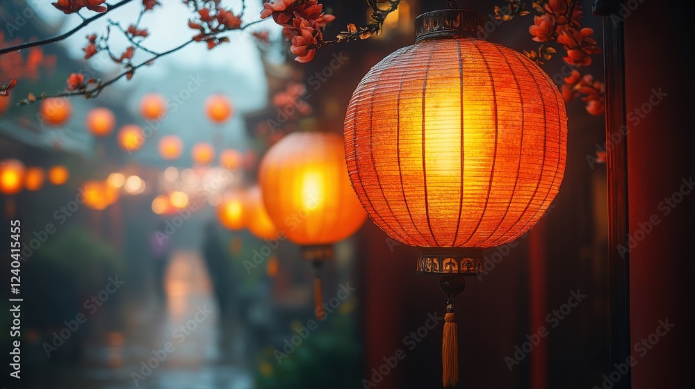 Obraz premium Beautifully Illuminated Lanterns in a Serene Night Scene