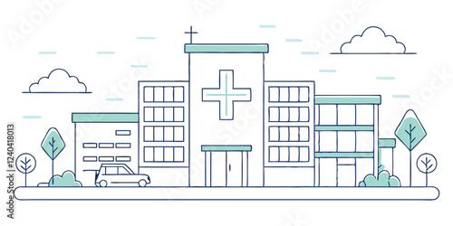  drawing depicts a clean hospital building, illustrating the minimal medical healthcare infrastructure.