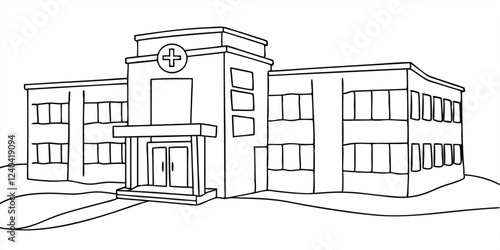  drawing depicts a clean hospital building, illustrating the minimal medical healthcare infrastructure.
